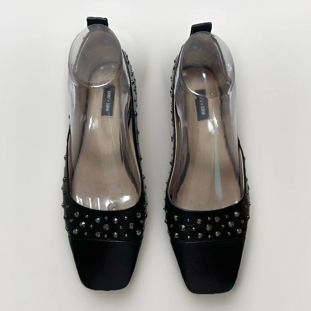 Saint & Sofia Women's US 8 EU 39 Black Gunmetal Studded Leather‎ Ballet Flats